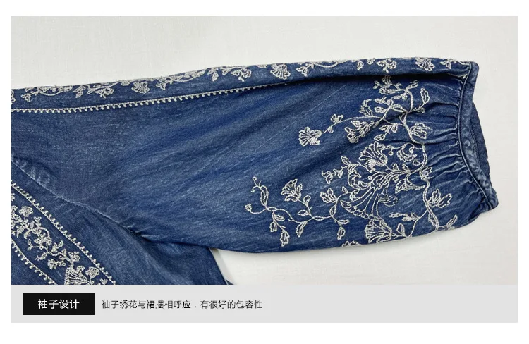 M-6xl Women Vintage Flower Embroidery Elastic Waist Middle Sleeve Long Casual Maxi Beach Dress Plus Size Vestido