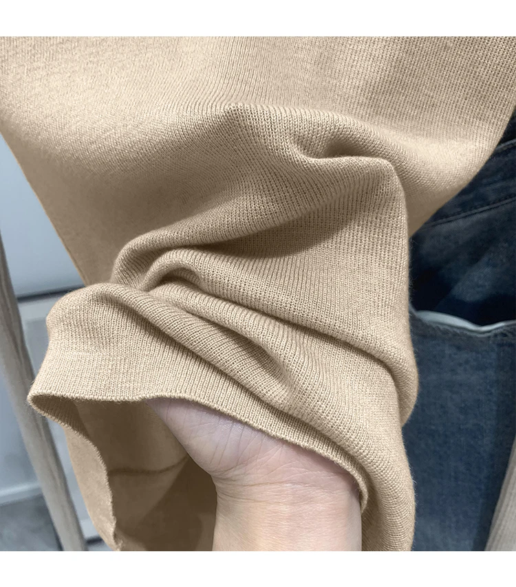 DUOJIHUI New Chic Neck Slim Knitting Autumn Female T-shirts Simple Casual Fashion Office Ladies Basic Solid Color Women T-shirts