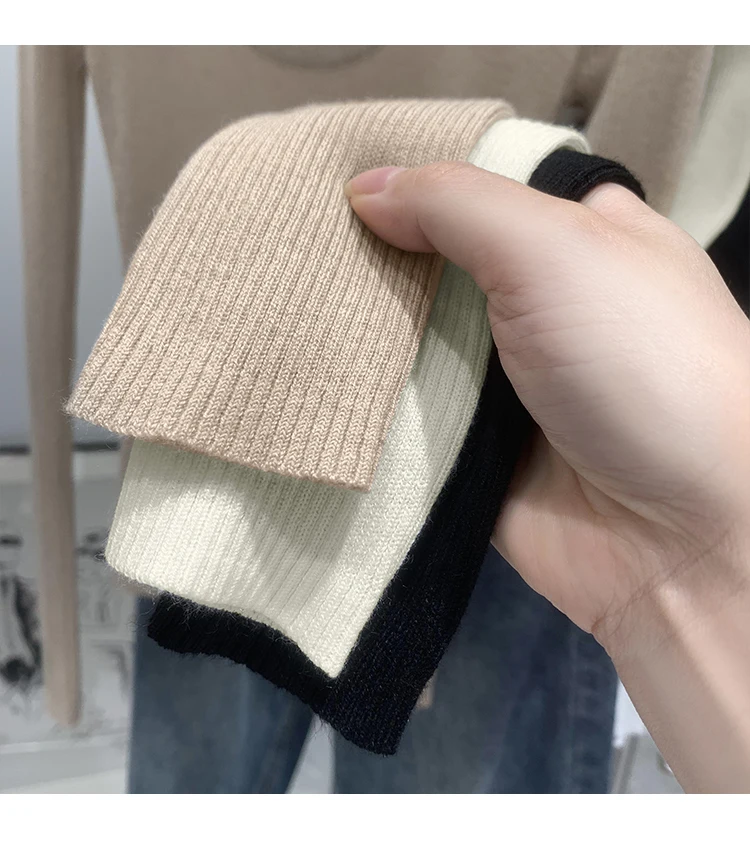 DUOJIHUI New Chic Neck Slim Knitting Autumn Female T-shirts Simple Casual Fashion Office Ladies Basic Solid Color Women T-shirts