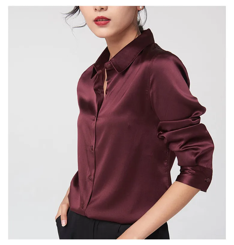 Elegant Satin Long Sleeve Blouses Women 2025 Vintage Burgundy white Silk Shirt Women Casual Loose Button Up Female Shirts Tops