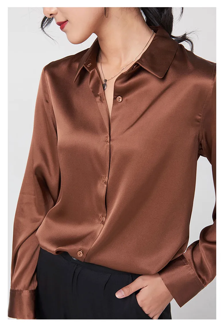 Elegant Satin Long Sleeve Blouses Women 2025 Vintage Burgundy white Silk Shirt Women Casual Loose Button Up Female Shirts Tops