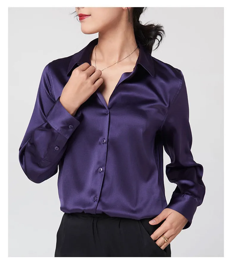 Elegant Satin Long Sleeve Blouses Women 2025 Vintage Burgundy white Silk Shirt Women Casual Loose Button Up Female Shirts Tops