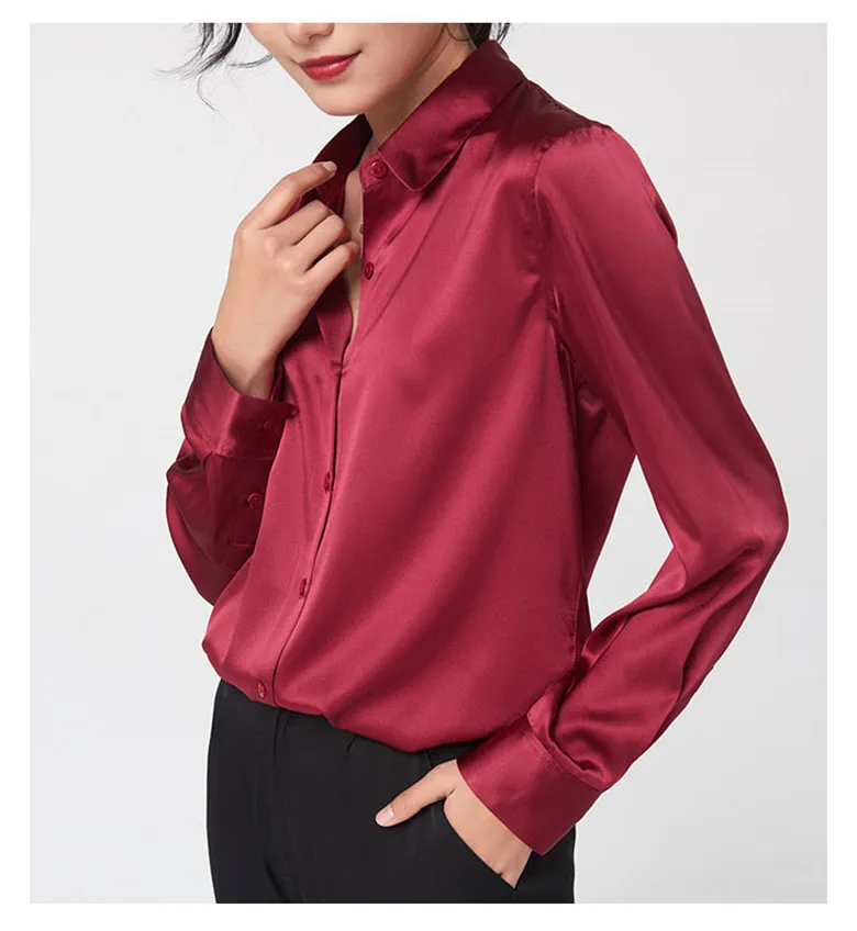 Elegant Satin Long Sleeve Blouses Women 2025 Vintage Burgundy white Silk Shirt Women Casual Loose Button Up Female Shirts Tops