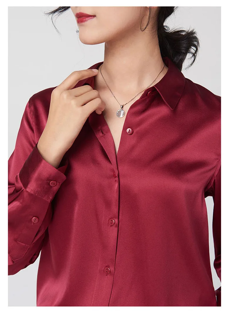 Elegant Satin Long Sleeve Blouses Women 2025 Vintage Burgundy white Silk Shirt Women Casual Loose Button Up Female Shirts Tops