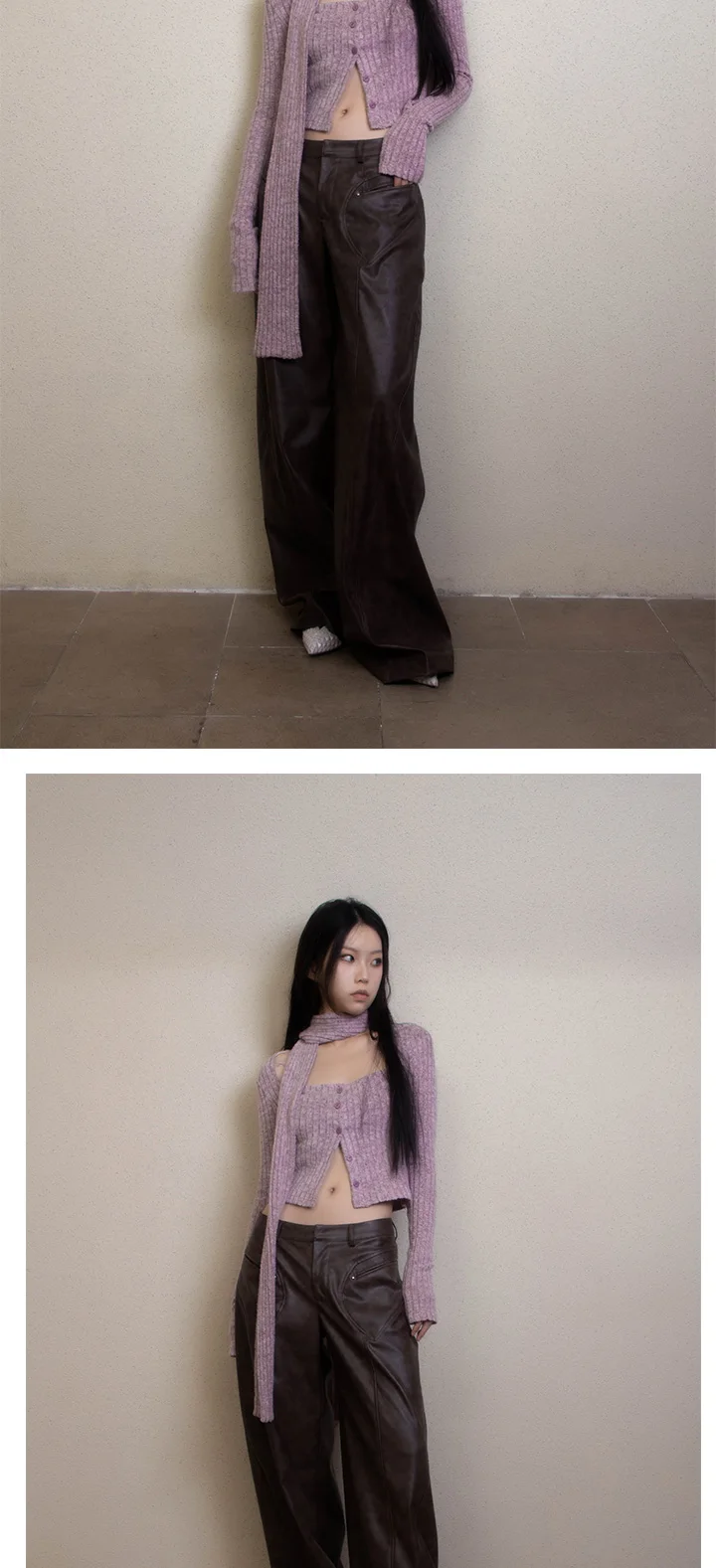 Karrram Japanese Y2k Short Cardigan With Scarf Korean Fashion Purple Knitwears Vintage Square Collar Crop Cardigans Aesthetics