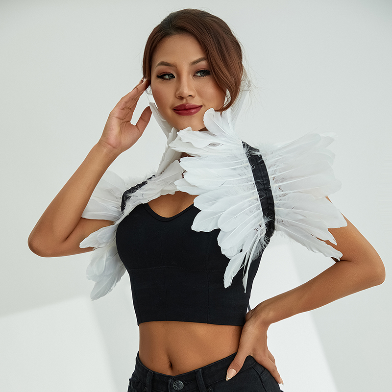 Women Natural Feather Cape Maleficent Costume Gothic Lacing Shawl Shrug Collar Feather Cape Halloween Cosplay Christmas Party