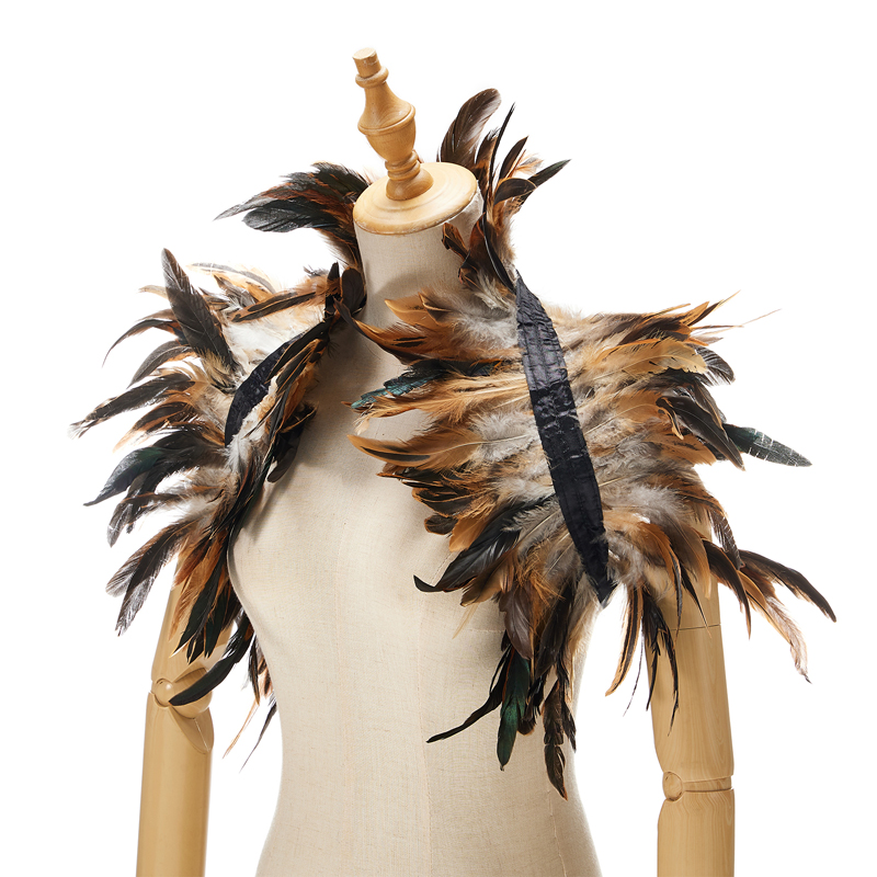 Women Natural Feather Cape Maleficent Costume Gothic Lacing Shawl Shrug Collar Feather Cape Halloween Cosplay Christmas Party