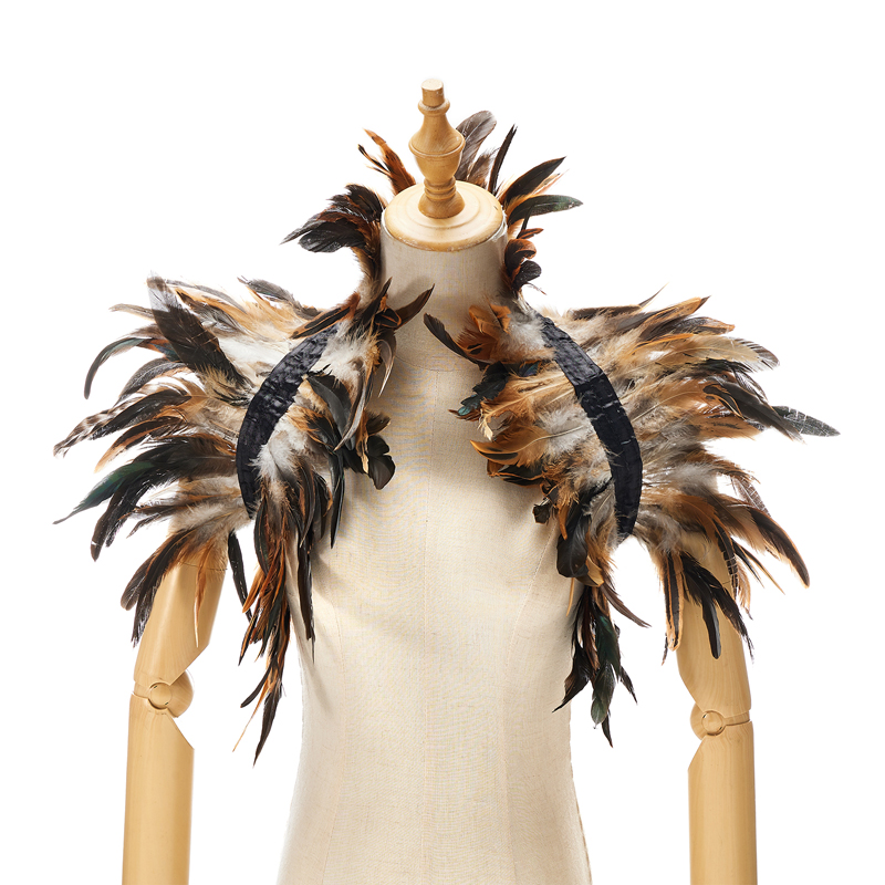 Women Natural Feather Cape Maleficent Costume Gothic Lacing Shawl Shrug Collar Feather Cape Halloween Cosplay Christmas Party