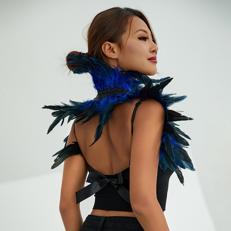 Women Natural Feather Cape Maleficent Costume Gothic Lacing Shawl Shrug Collar Feather Cape Halloween Cosplay Christmas Party