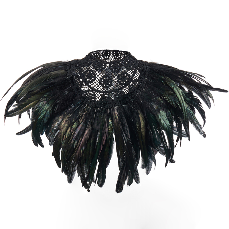 Women Natural Feather Cape Maleficent Costume Gothic Lacing Shawl Shrug Collar Feather Cape Halloween Cosplay Christmas Party