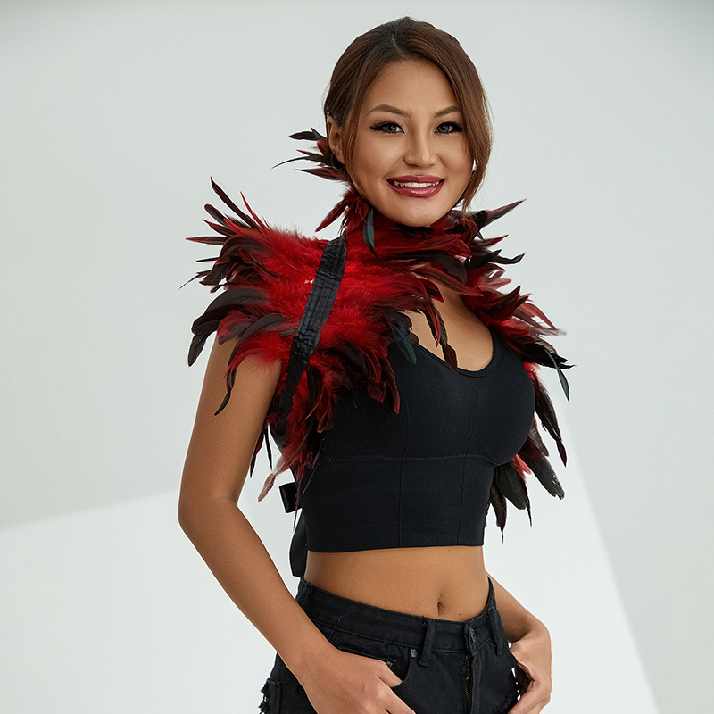 Women Natural Feather Cape Maleficent Costume Gothic Lacing Shawl Shrug Collar Feather Cape Halloween Cosplay Christmas Party