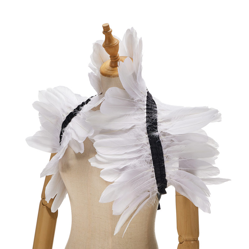 Women Natural Feather Cape Maleficent Costume Gothic Lacing Shawl Shrug Collar Feather Cape Halloween Cosplay Christmas Party