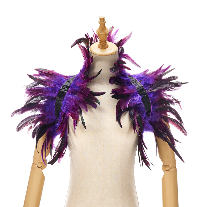 Women Natural Feather Cape Maleficent Costume Gothic Lacing Shawl Shrug Collar Feather Cape Halloween Cosplay Christmas Party