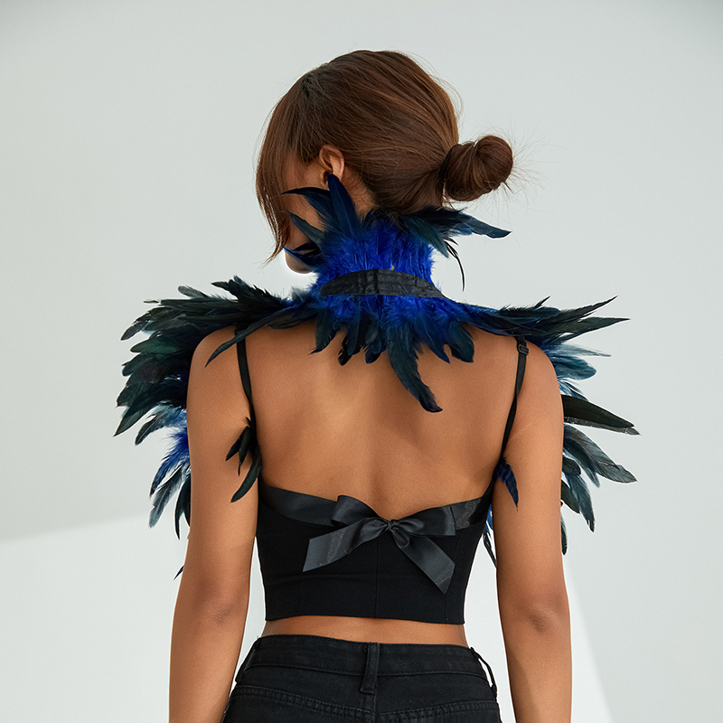 Women Natural Feather Cape Maleficent Costume Gothic Lacing Shawl Shrug Collar Feather Cape Halloween Cosplay Christmas Party