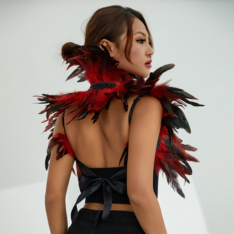 Women Natural Feather Cape Maleficent Costume Gothic Lacing Shawl Shrug Collar Feather Cape Halloween Cosplay Christmas Party