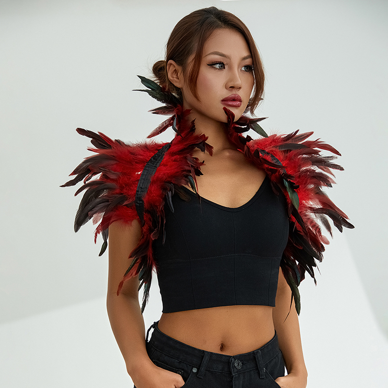 Women Natural Feather Cape Maleficent Costume Gothic Lacing Shawl Shrug Collar Feather Cape Halloween Cosplay Christmas Party