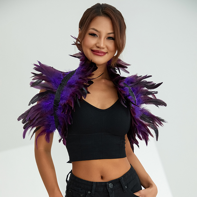 Women Natural Feather Cape Maleficent Costume Gothic Lacing Shawl Shrug Collar Feather Cape Halloween Cosplay Christmas Party