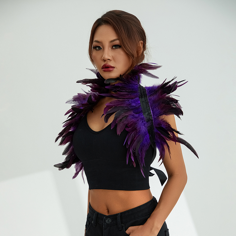 Women Natural Feather Cape Maleficent Costume Gothic Lacing Shawl Shrug Collar Feather Cape Halloween Cosplay Christmas Party