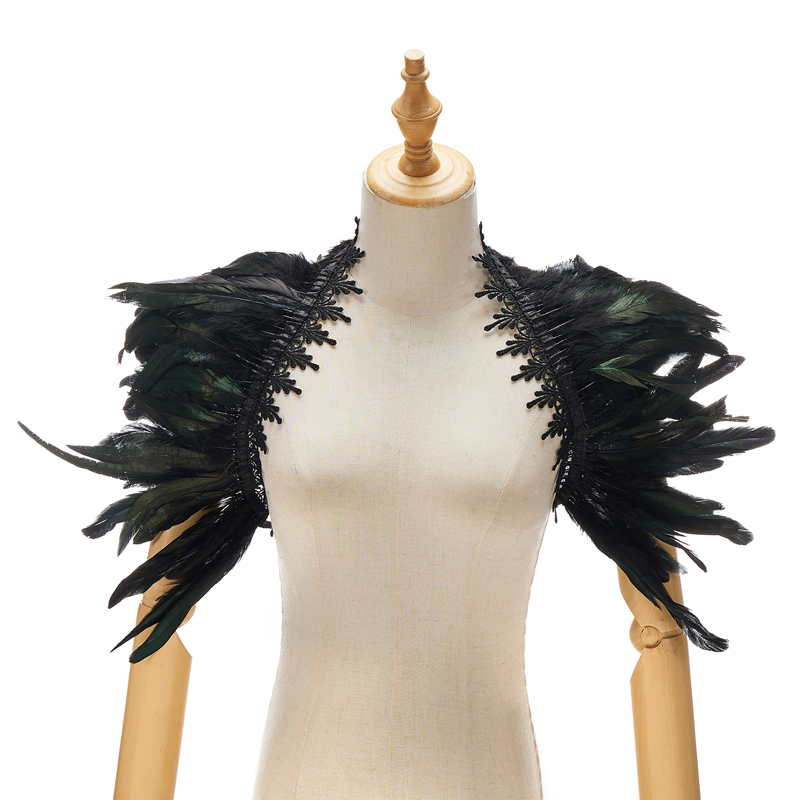 Women Natural Feather Cape Maleficent Costume Gothic Lacing Shawl Shrug Collar Feather Cape Halloween Cosplay Christmas Party
