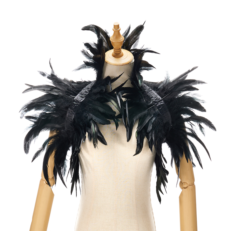 Women Natural Feather Cape Maleficent Costume Gothic Lacing Shawl Shrug Collar Feather Cape Halloween Cosplay Christmas Party