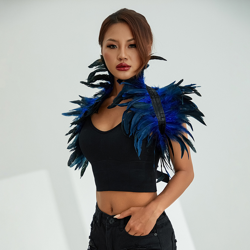 Women Natural Feather Cape Maleficent Costume Gothic Lacing Shawl Shrug Collar Feather Cape Halloween Cosplay Christmas Party