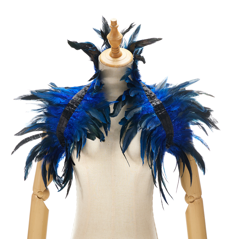 Women Natural Feather Cape Maleficent Costume Gothic Lacing Shawl Shrug Collar Feather Cape Halloween Cosplay Christmas Party
