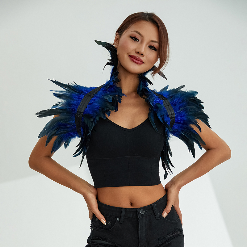 Women Natural Feather Cape Maleficent Costume Gothic Lacing Shawl Shrug Collar Feather Cape Halloween Cosplay Christmas Party