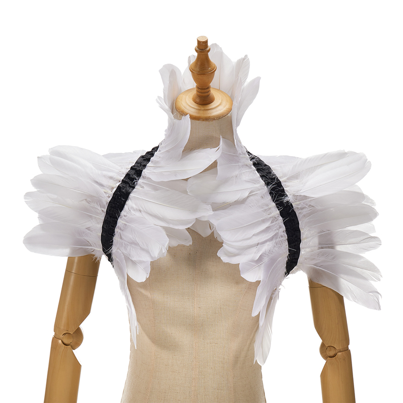 Women Natural Feather Cape Maleficent Costume Gothic Lacing Shawl Shrug Collar Feather Cape Halloween Cosplay Christmas Party