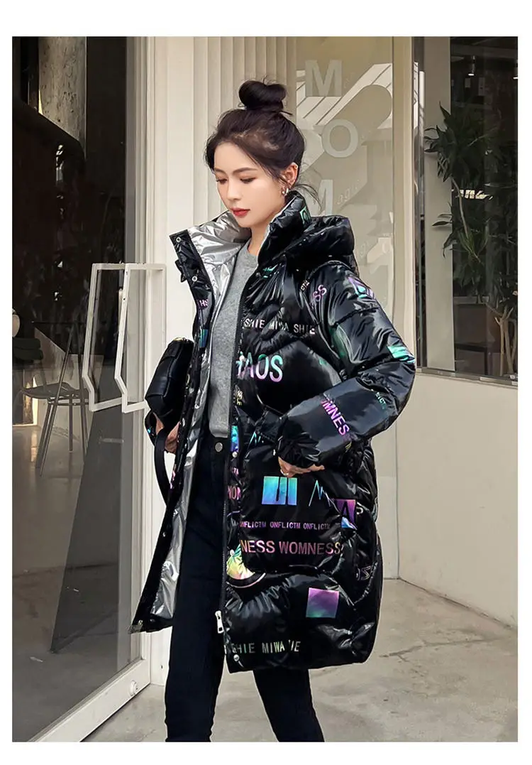 2026 Fashion New Bright Fabric Thick Warm Winter Jackets Women's Cotton Padded Coats Mid-Length Women Parkas Female Outerwear