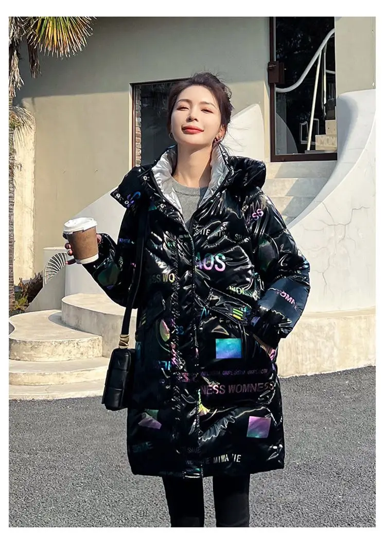 2026 Fashion New Bright Fabric Thick Warm Winter Jackets Women's Cotton Padded Coats Mid-Length Women Parkas Female Outerwear