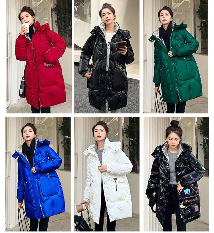 2026 Fashion New Bright Fabric Thick Warm Winter Jackets Women's Cotton Padded Coats Mid-Length Women Parkas Female Outerwear