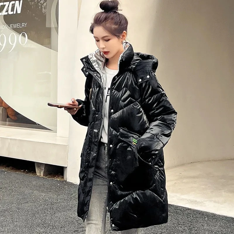 2026 Fashion New Bright Fabric Thick Warm Winter Jackets Women's Cotton Padded Coats Mid-Length Women Parkas Female Outerwear
