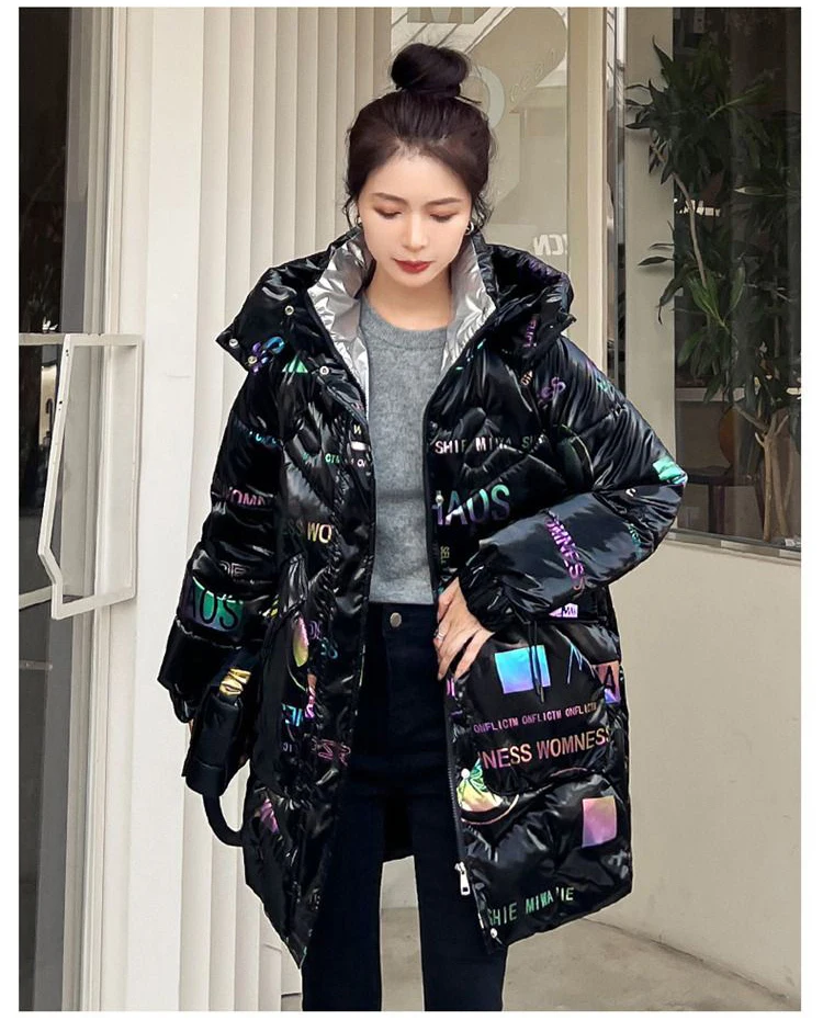 2026 Fashion New Bright Fabric Thick Warm Winter Jackets Women's Cotton Padded Coats Mid-Length Women Parkas Female Outerwear