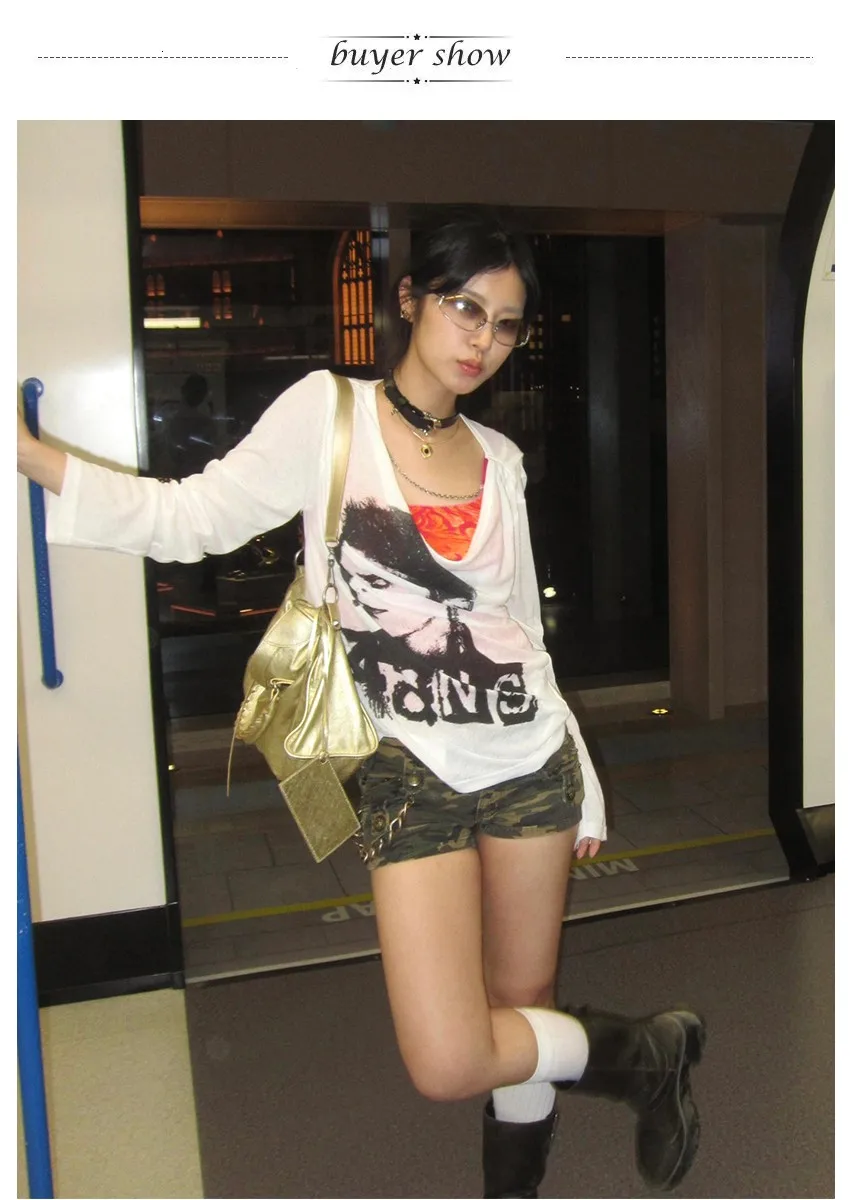 Karrram Japanese Y2k Graffiti Print Tops Trashy 2000s Oversized T-shirt High Street Grunge Lazy Style Streetwear American Retro