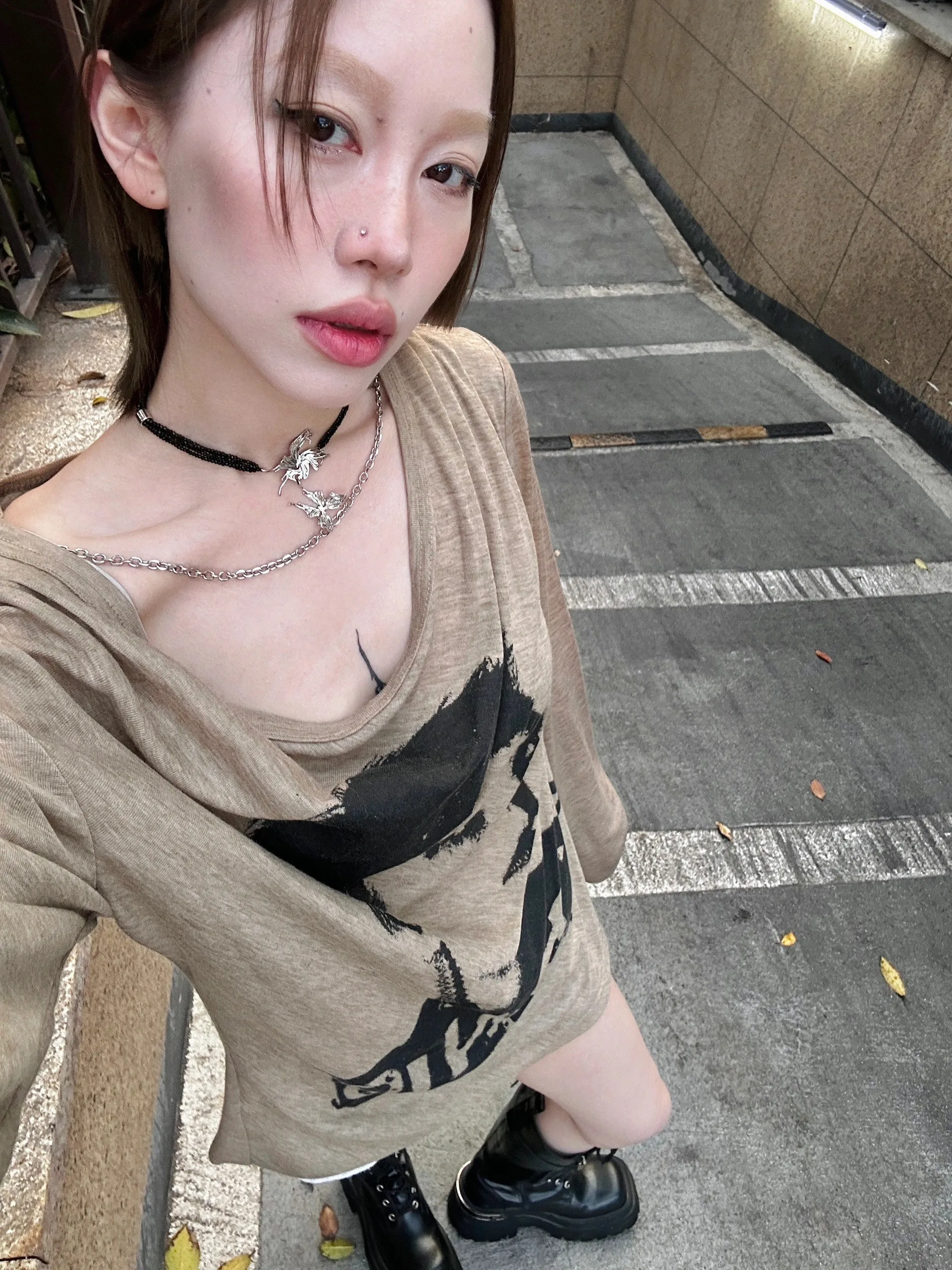 Karrram Japanese Y2k Graffiti Print Tops Trashy 2000s Oversized T-shirt High Street Grunge Lazy Style Streetwear American Retro