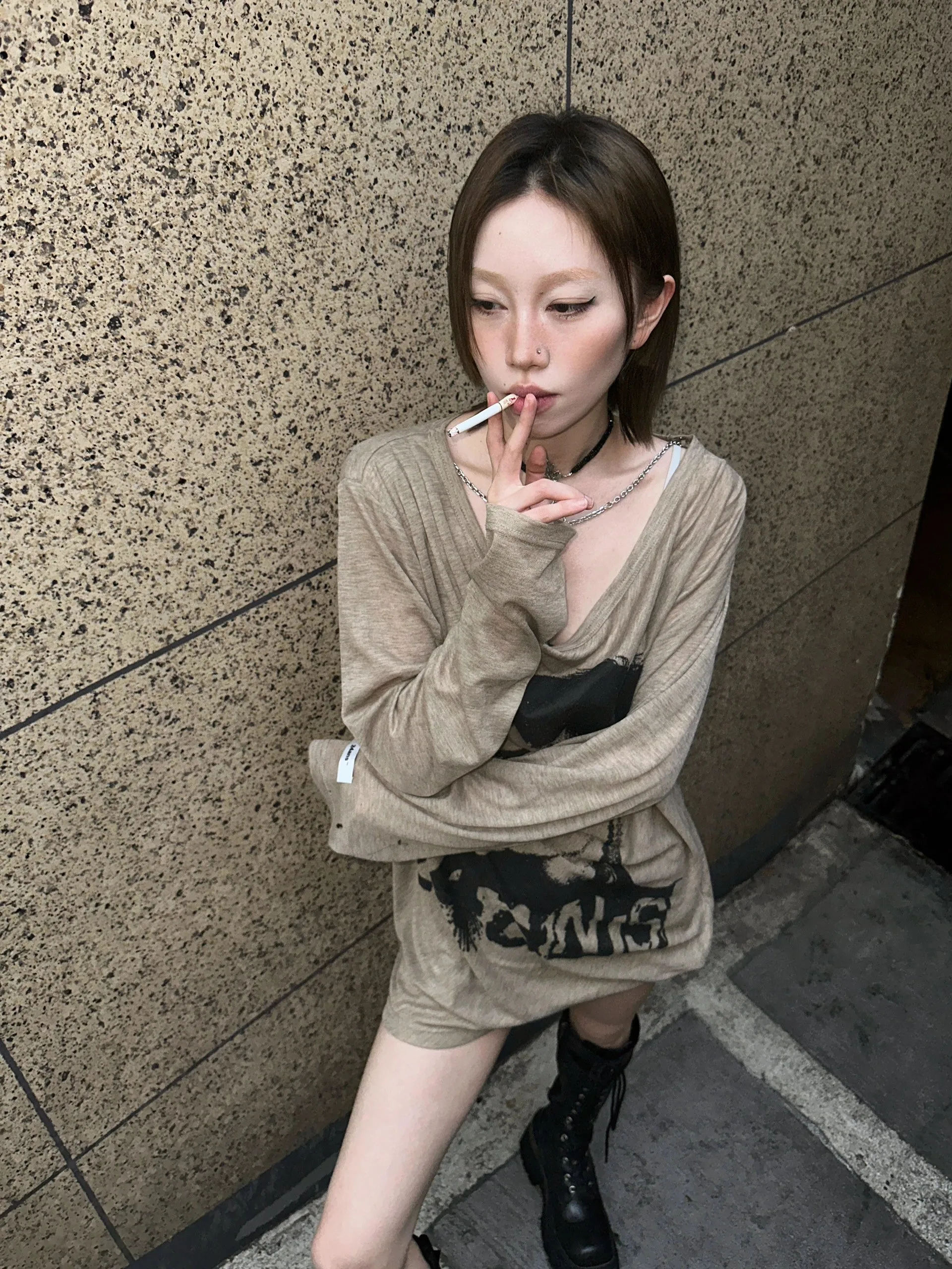 Karrram Japanese Y2k Graffiti Print Tops Trashy 2000s Oversized T-shirt High Street Grunge Lazy Style Streetwear American Retro