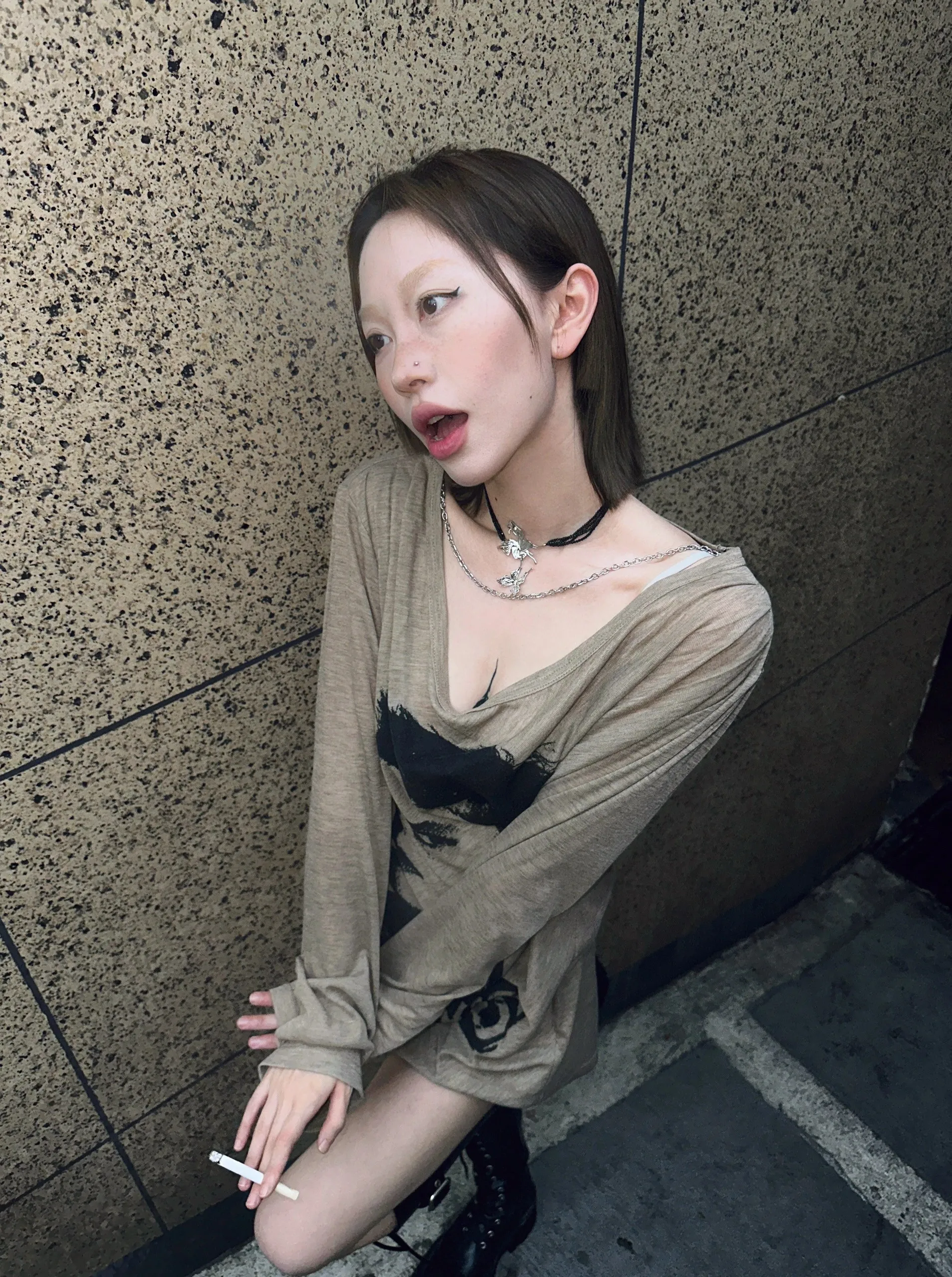Karrram Japanese Y2k Graffiti Print Tops Trashy 2000s Oversized T-shirt High Street Grunge Lazy Style Streetwear American Retro