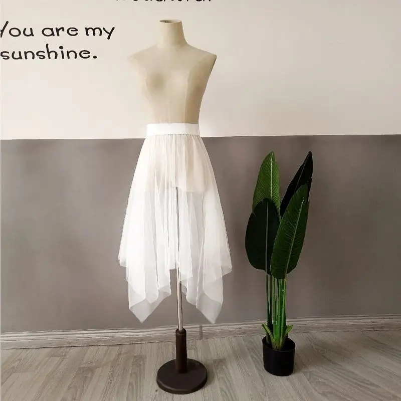 2023 Hot Fashion Petticoat Summer Sheer Layer Long Black White Tulle Lace Mesh Skirt Women Underskirt Skirt