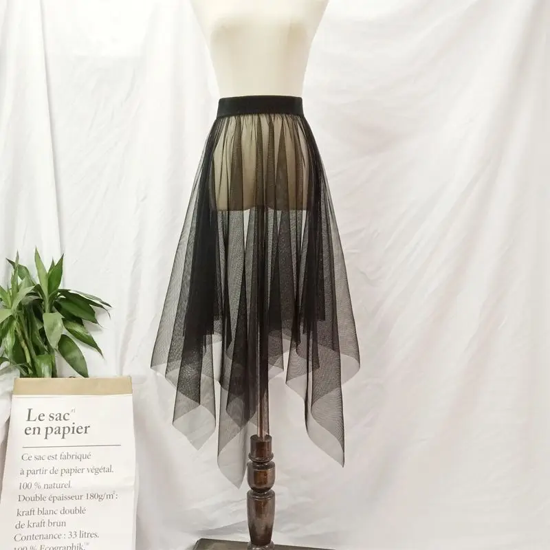 2023 Hot Fashion Petticoat Summer Sheer Layer Long Black White Tulle Lace Mesh Skirt Women Underskirt Skirt