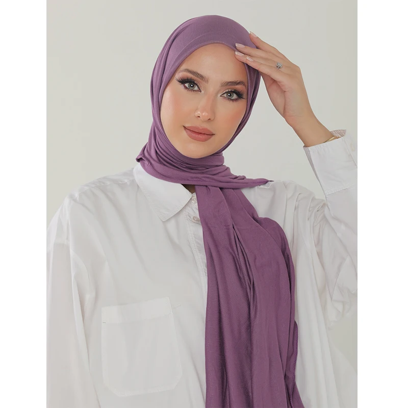 2023 New Women Modal Cotton Jersey Hijab Ramadan Fashion Plain Soft Long Turban Scarf Shawls Islamic Ladies Headscarf Bandana