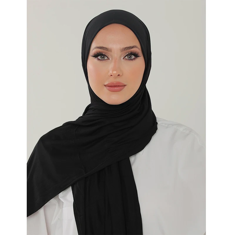 2023 New Women Modal Cotton Jersey Hijab Ramadan Fashion Plain Soft Long Turban Scarf Shawls Islamic Ladies Headscarf Bandana