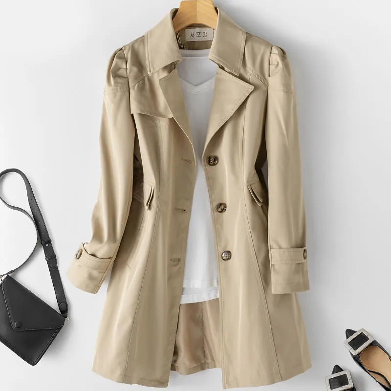 Spring Autumn Trench Coat Woman 2023 New Korean Single-breasted Mid-Long Women Trench Coat Overcoat 5XL Khaki Windbreaker Female