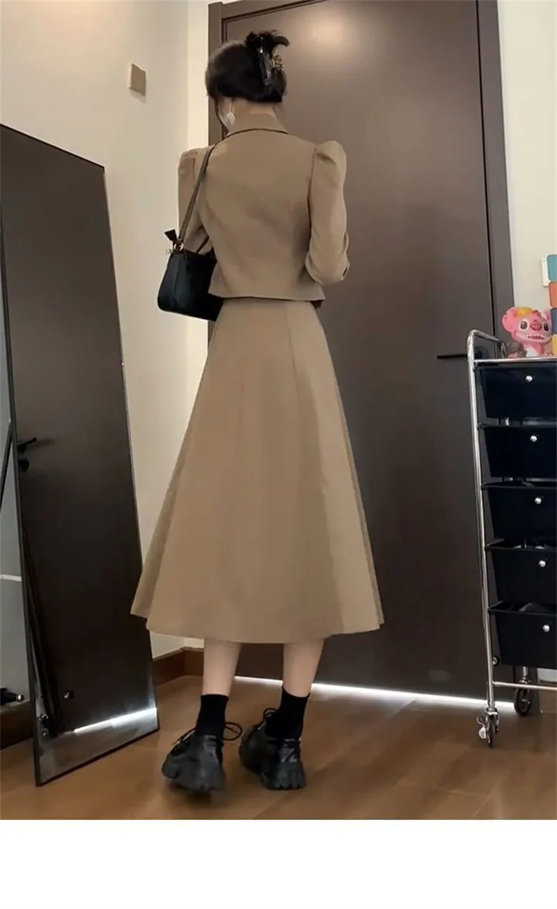 2023 New Fit Early Autumn French Vintage Bow Small Fragrant Coat Long Half Skirt Two Piece Set for Women