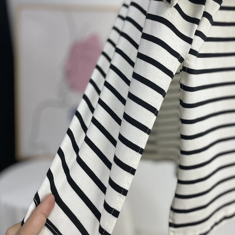 Hirsionsan Summer Oversized 100% Cotton T Shirt Women 2023 New Loose Striped Split Tees Casual Tshirt Basic Female Tops