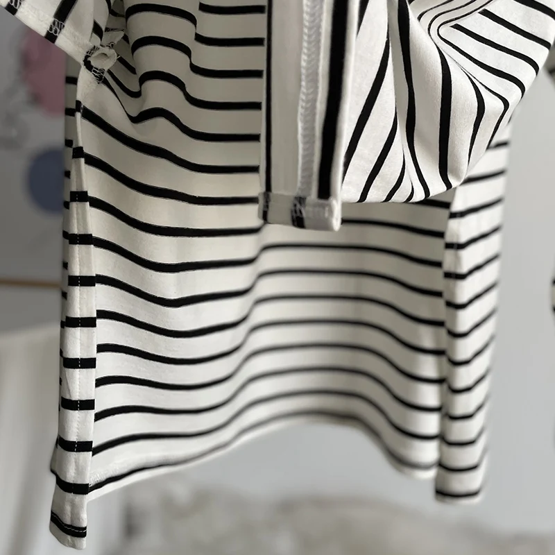 Hirsionsan Summer Oversized 100% Cotton T Shirt Women 2023 New Loose Striped Split Tees Casual Tshirt Basic Female Tops
