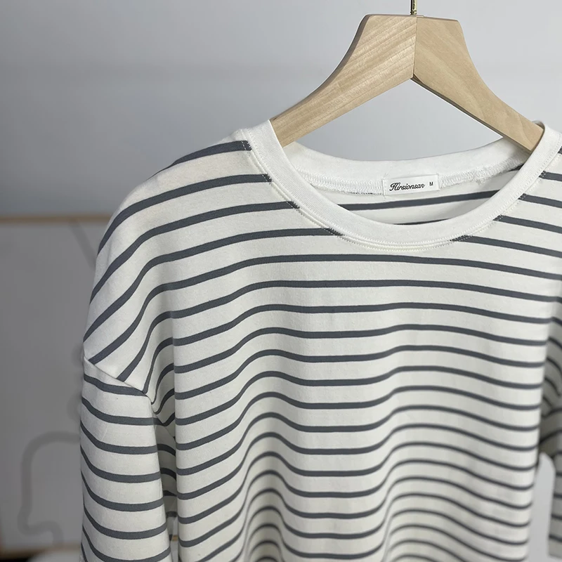 Hirsionsan Summer Oversized 100% Cotton T Shirt Women 2023 New Loose Striped Split Tees Casual Tshirt Basic Female Tops