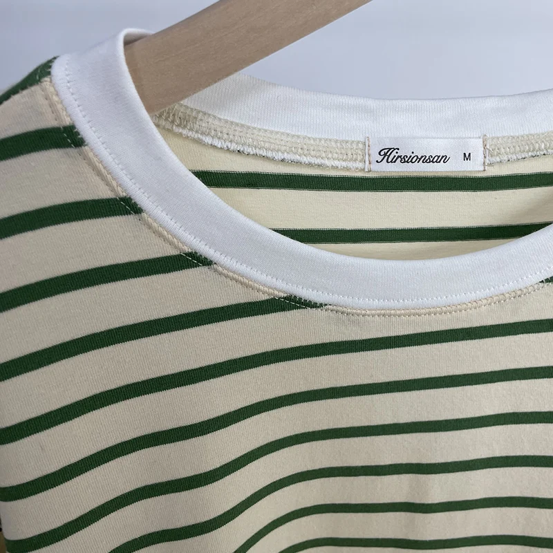 Hirsionsan Summer Oversized 100% Cotton T Shirt Women 2023 New Loose Striped Split Tees Casual Tshirt Basic Female Tops