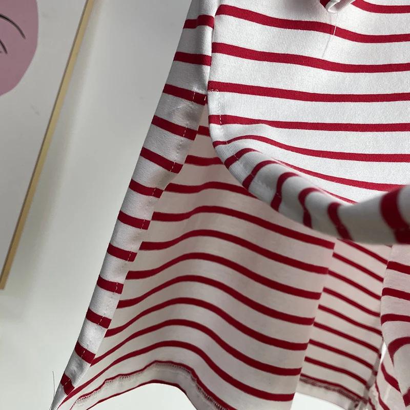 Hirsionsan Summer Oversized 100% Cotton T Shirt Women 2023 New Loose Striped Split Tees Casual Tshirt Basic Female Tops