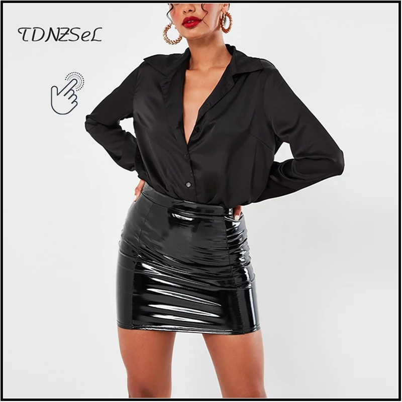 High Waist Latex Patent Leather PVC Midi Skirt Women Plus Size Elegant Slit Office Lady Pencil Skirt Pu Knee Length Skirt Custom