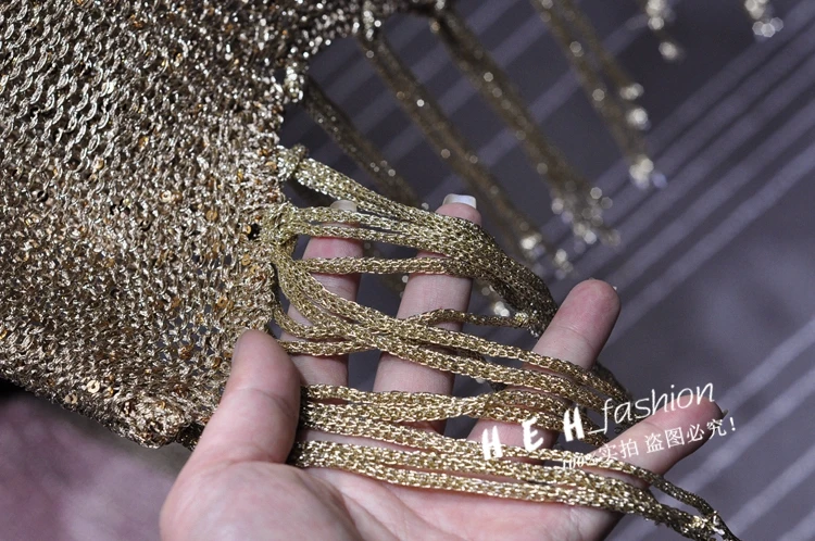 Sexy Shiny Gold Silver Knitted Tank Tops Women Bling Bling Sequined Tassels Knitted Vest All Neon Store Clothes Korean